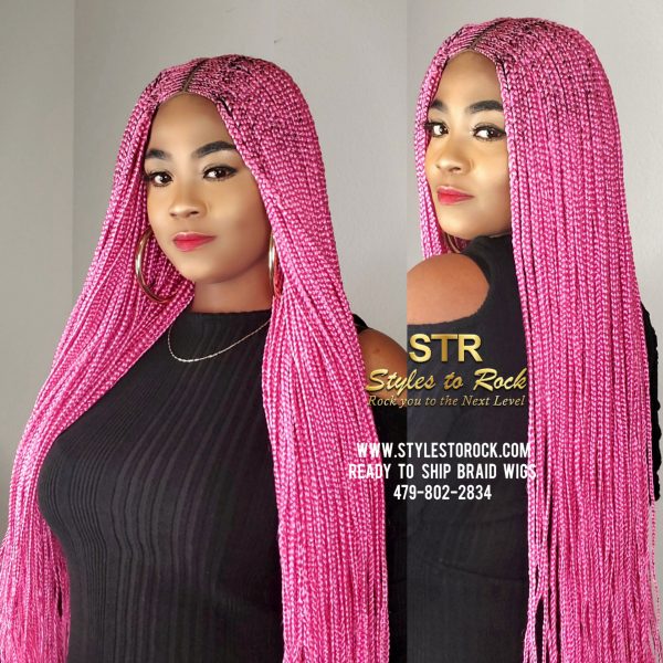 This Picture is about Pink Cornrow Closure Braided Lace Wig (LATOYA)